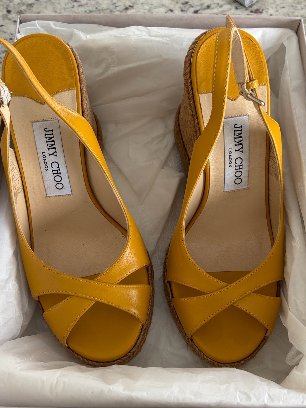 Jimmy Choo Yellow Cork Espadrille Wedges - Picture 3 of 3